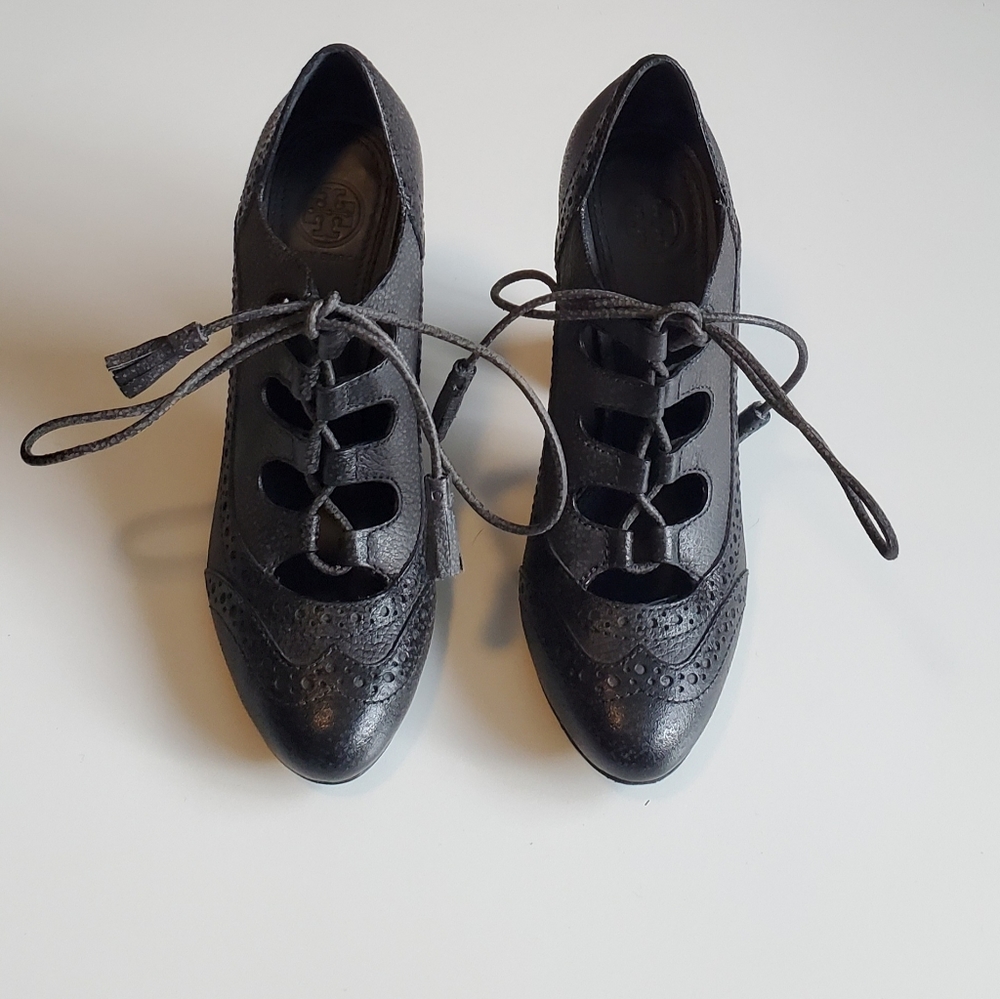 Tory Burch Black Lace-Up Heels